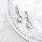 Cercei argint lungi cu perle naturale albe si pietre, cu tortita DiAmanti SK22513EL _W-G